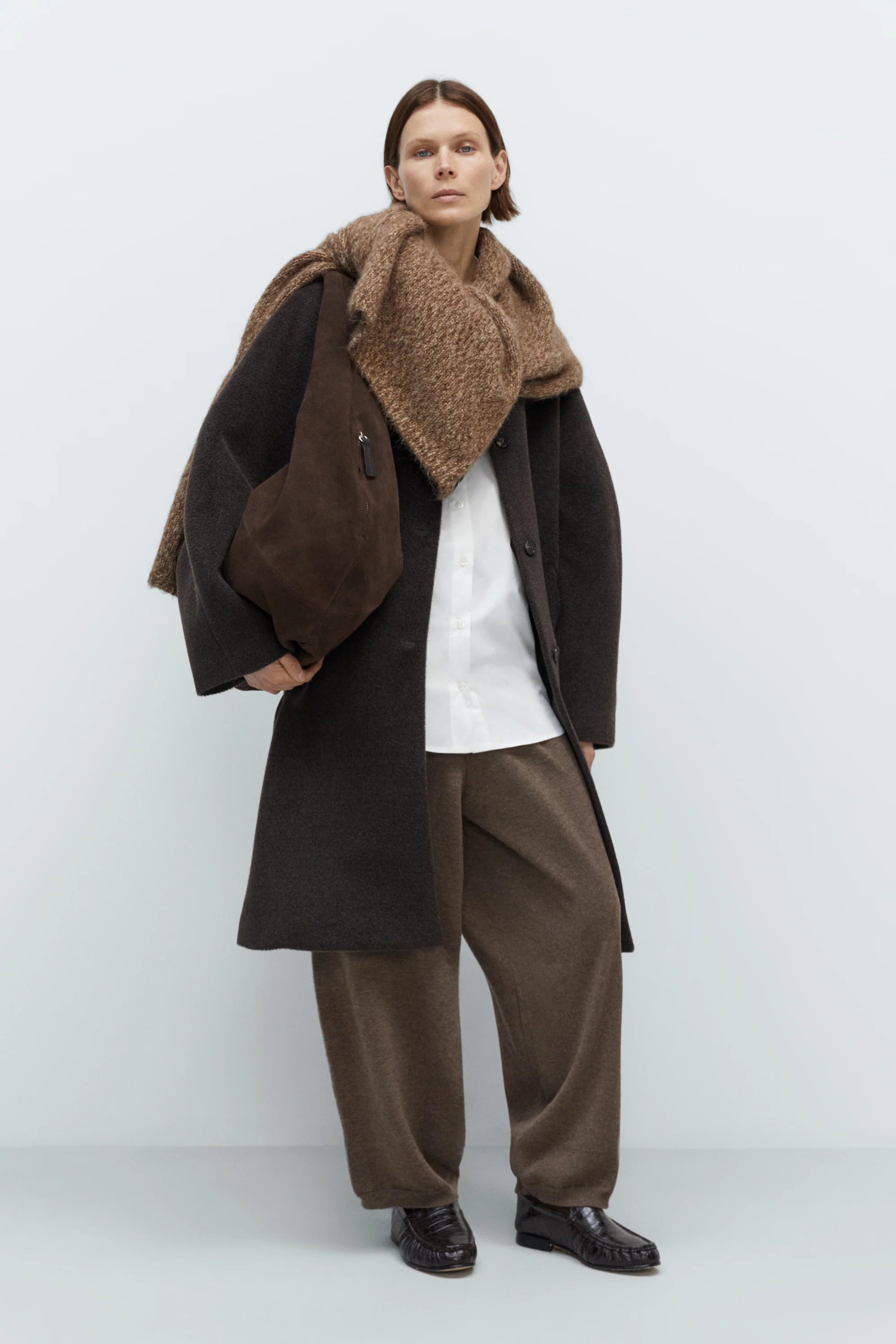 SINGLE-BREASTED WOOL COAT - MOCCA