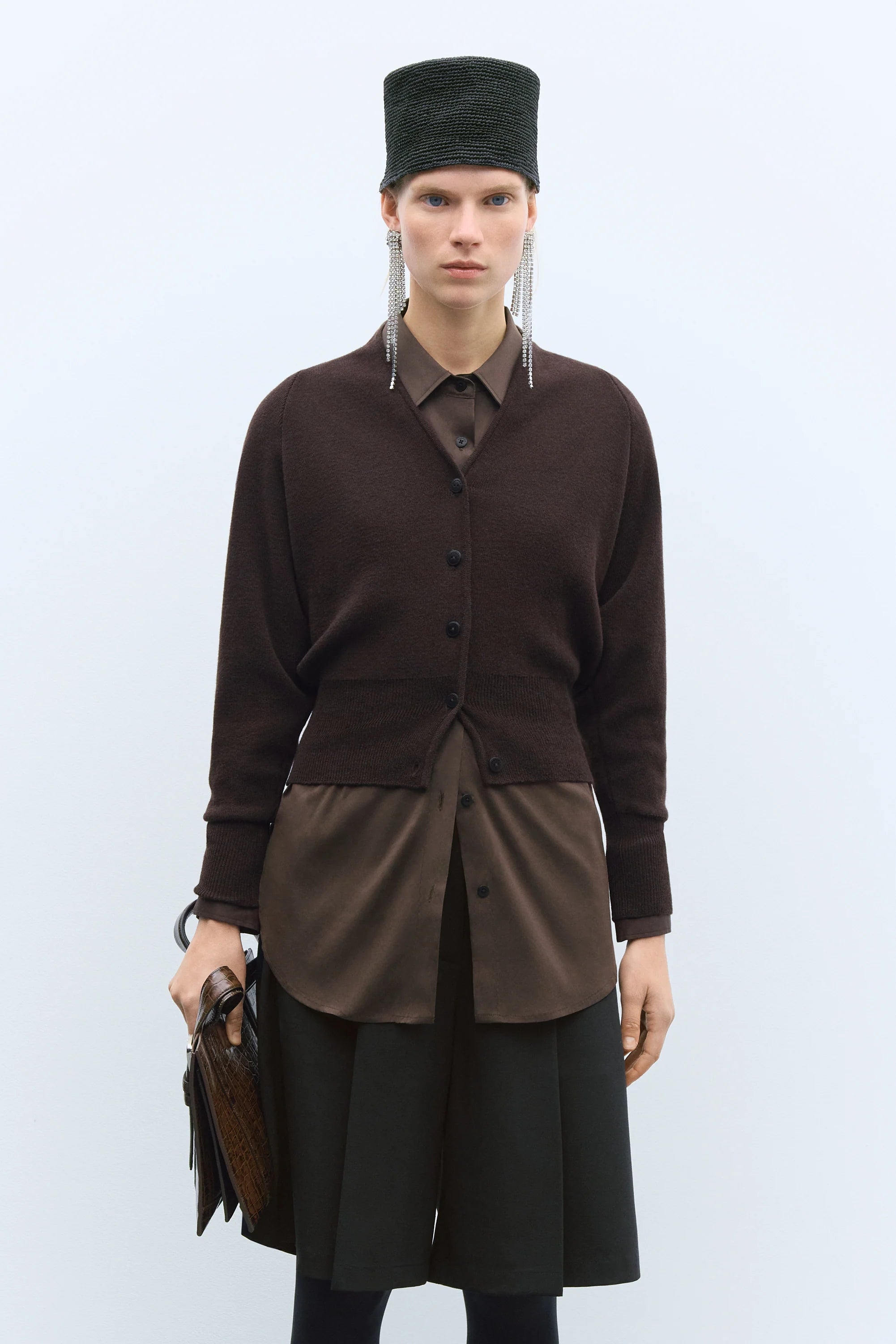 MERINO & CASHMERE CARDIGAN - BROWN