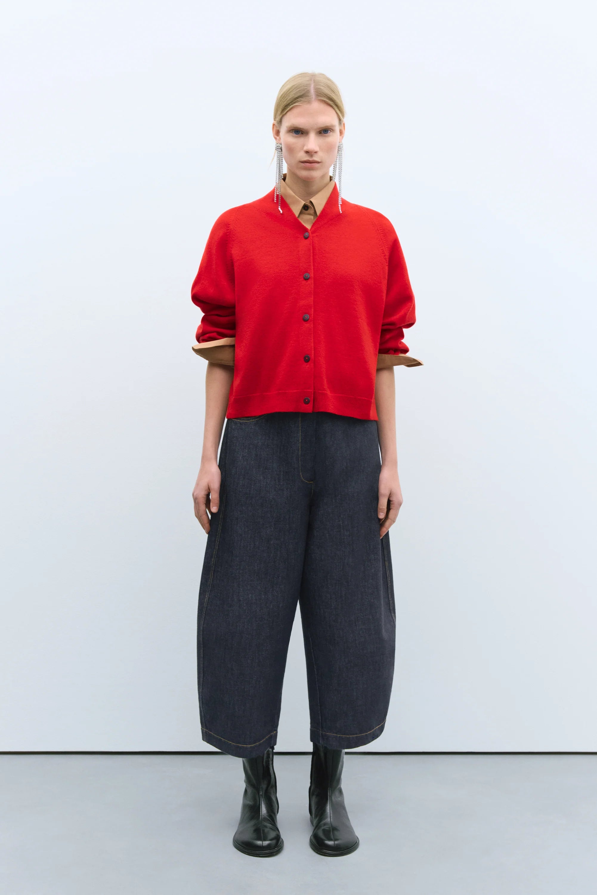 MERINO WOOL CARDIGAN - RED