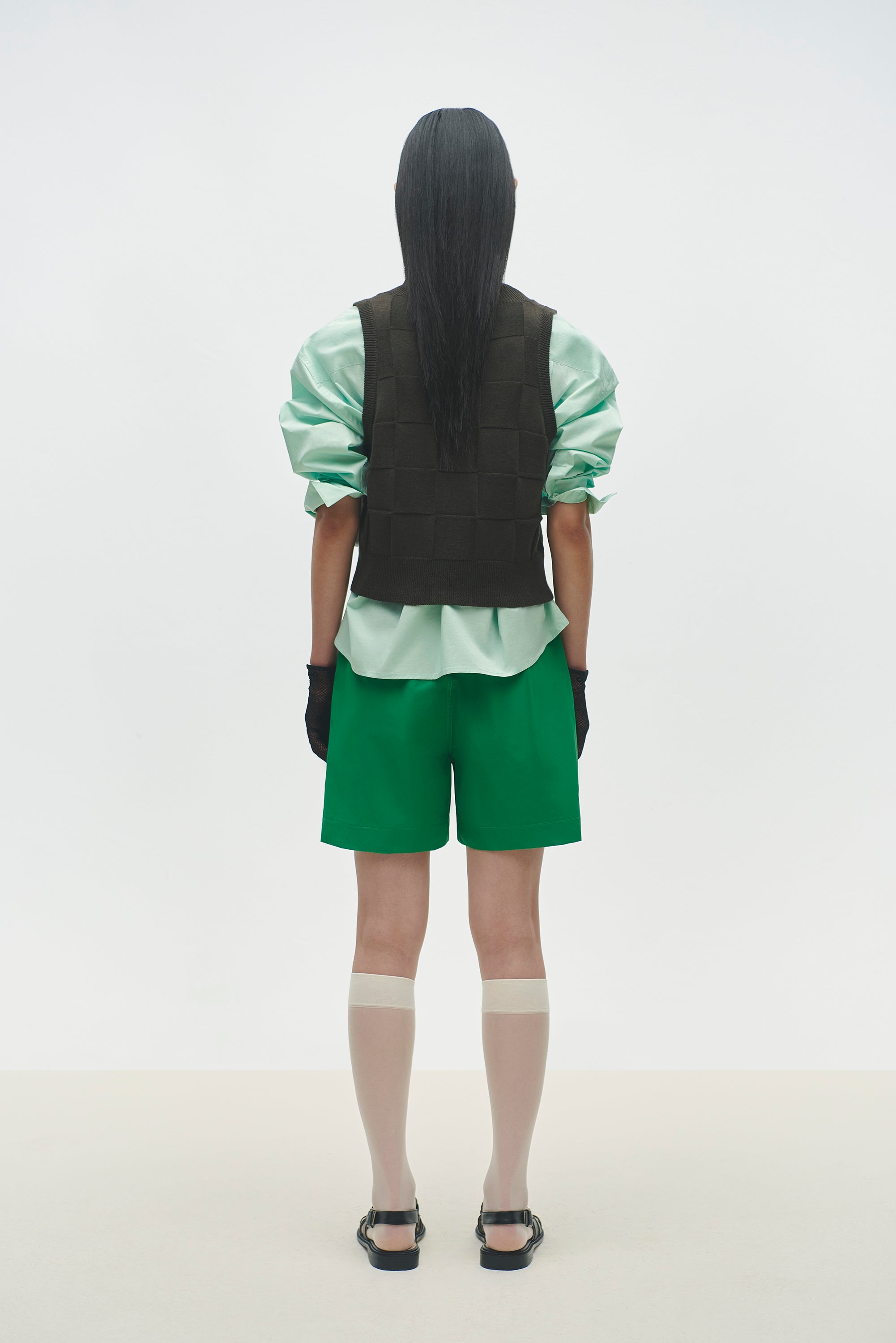 CHECKERED COTTON & CASHMERE WAISTCOAT - DARK MOSS
