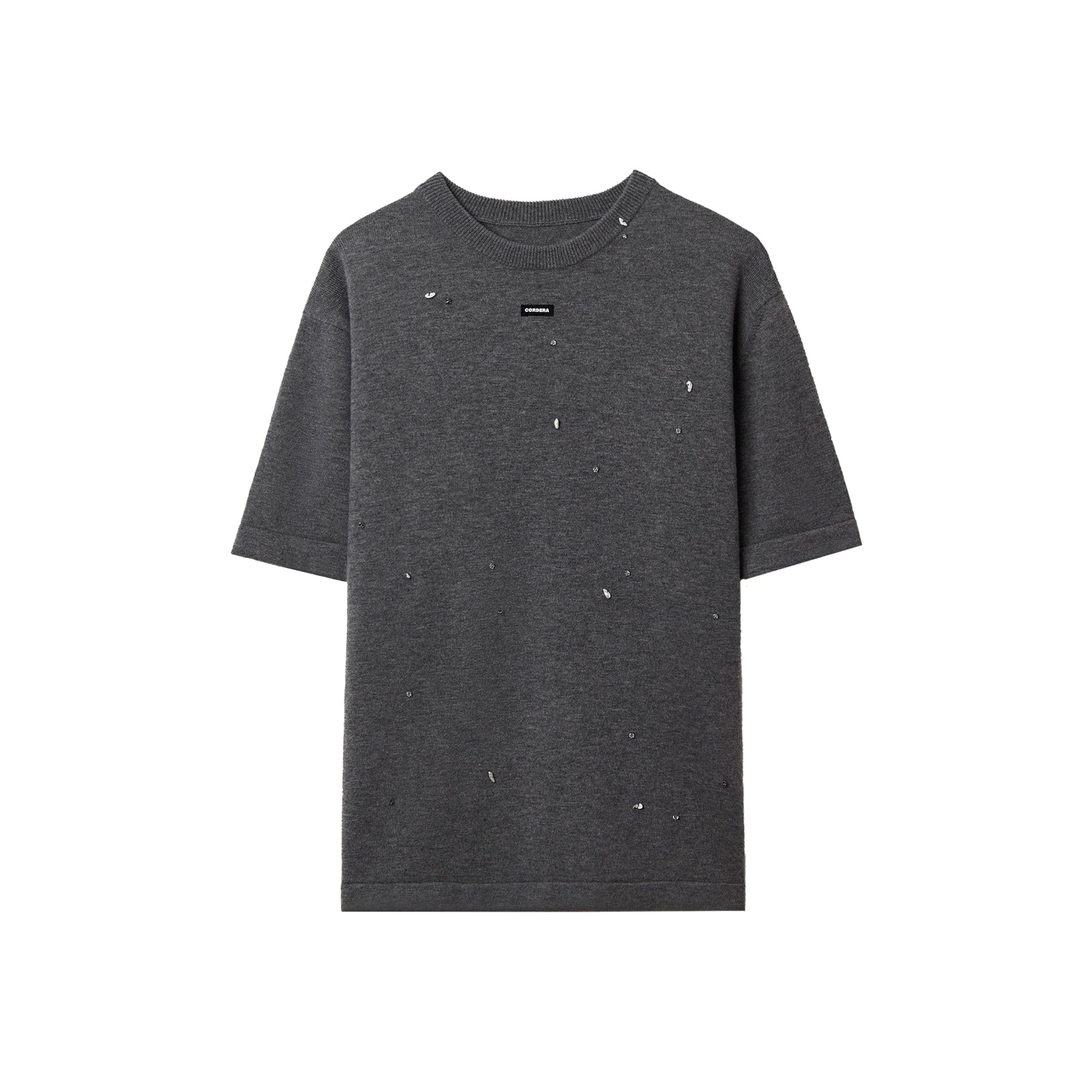 MERINO WOOL BEADED T-SHIRT - GRAY