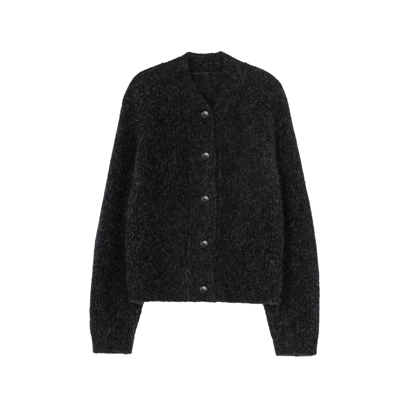 BABY ALPACA CARDIGAN SWEATER - ANTHRACITE