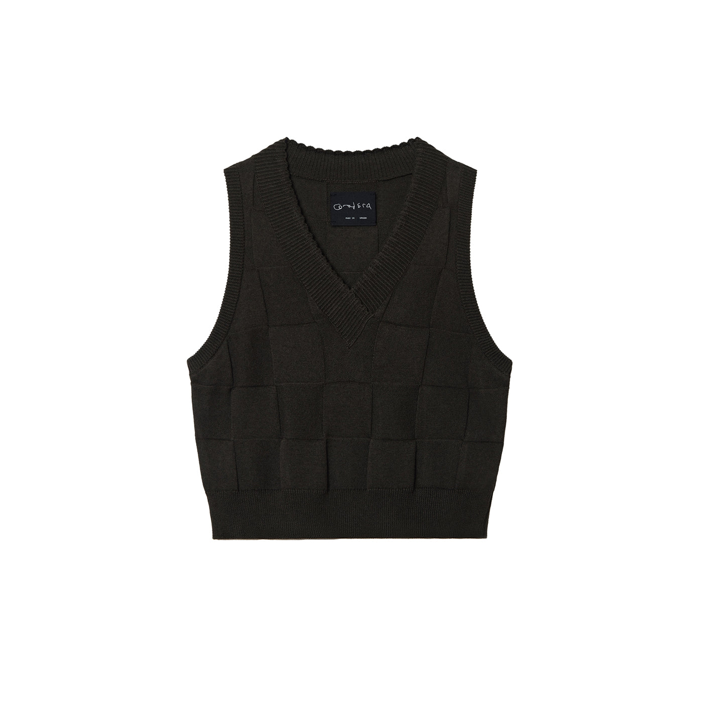 CHECKERED COTTON & CASHMERE WAISTCOAT - DARK MOSS