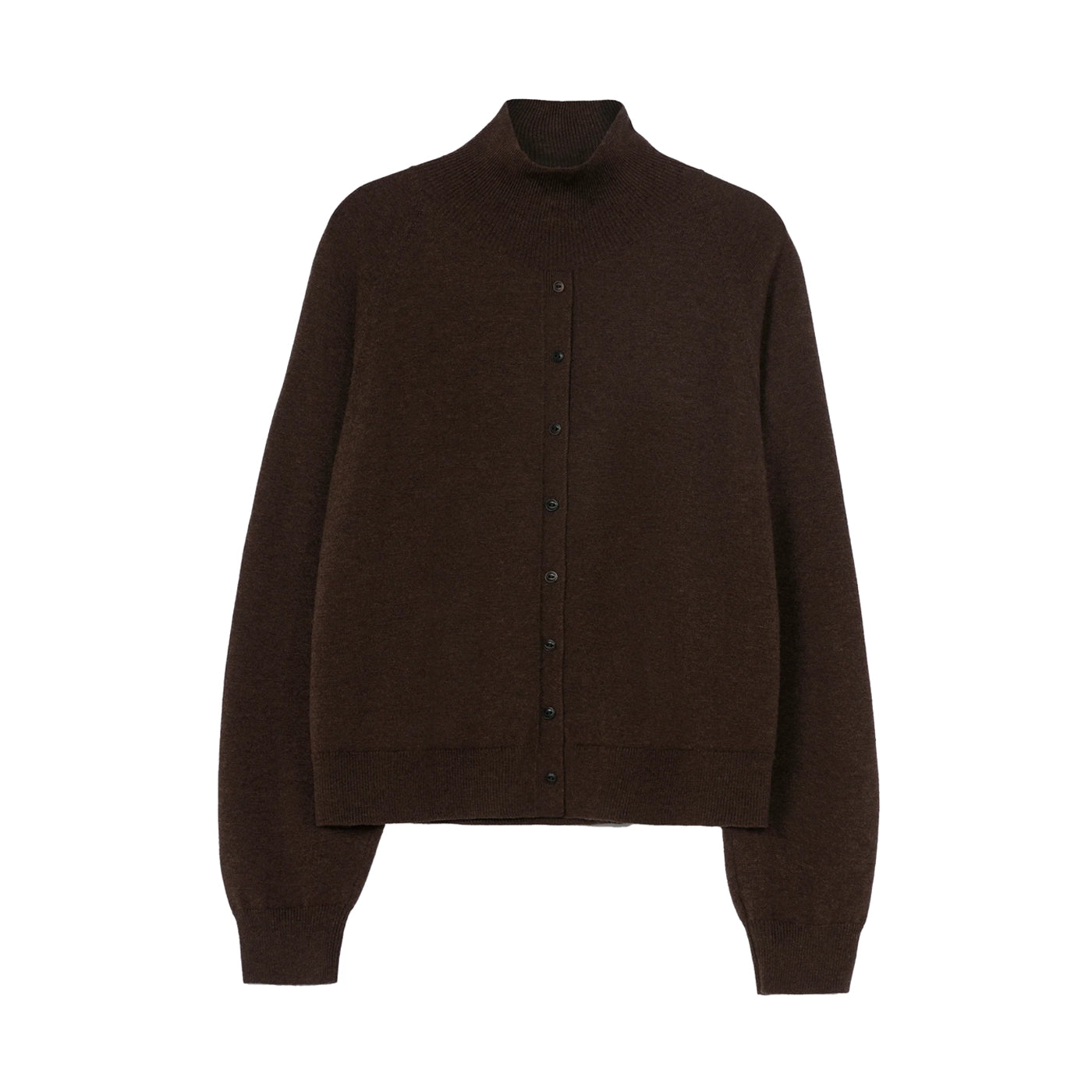MERINO WOOL BUTTONED SWEATER - ESPRESSO