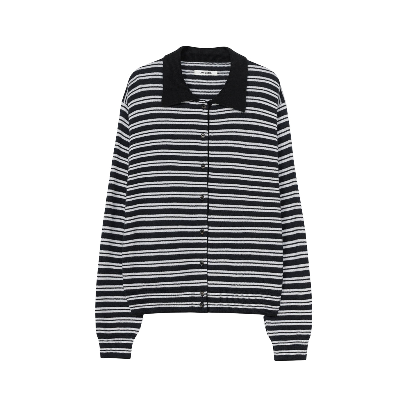 MERINO WOOL STRIPED POLO CARDIGAN