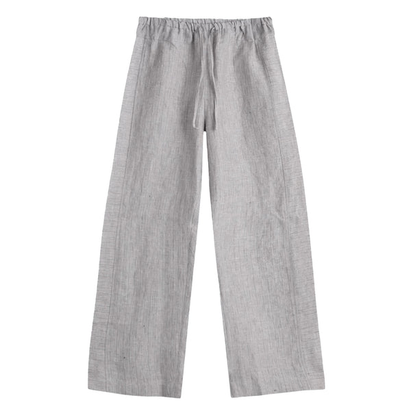 DOUBLE WAIST LINEN PANT - HAZE BLUE