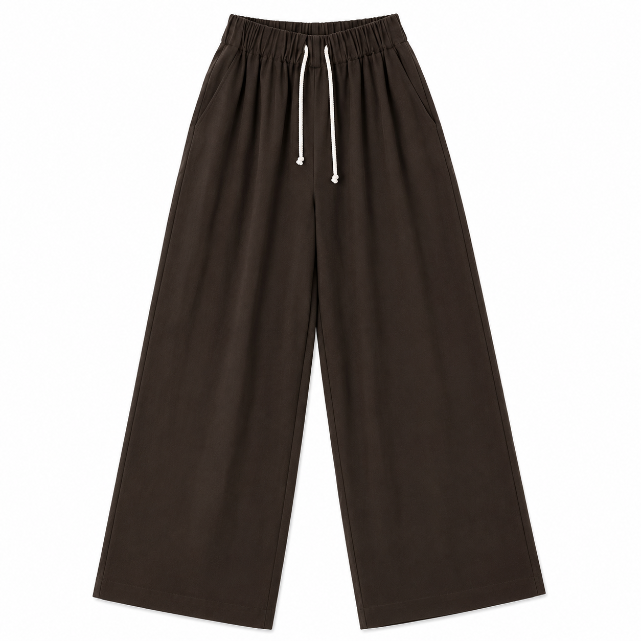 100% WOOL DRAWSTRING PANT - DARK BROWN