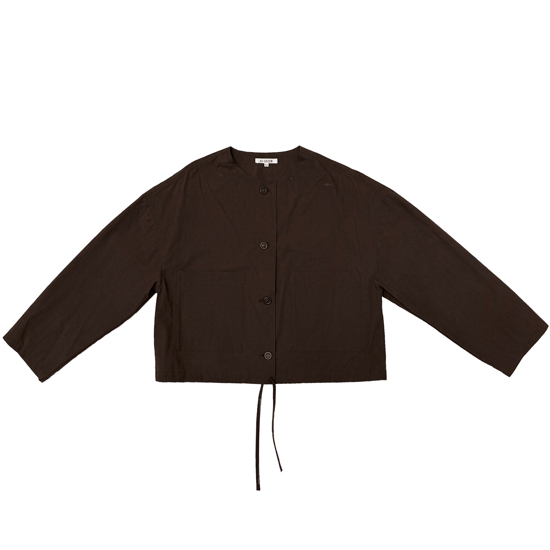 SPRING CROPPED DRAWSTRING JACKET - DARK BROWN