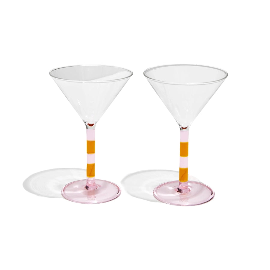 STRIPE MARTINI GLASSES - SET OF 2 - PINK & AMBER