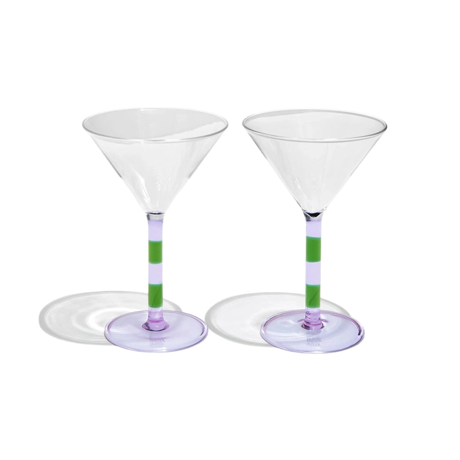 STRIPE MARTINI GLASSES - SET OF 2 - LILAC & GREEN