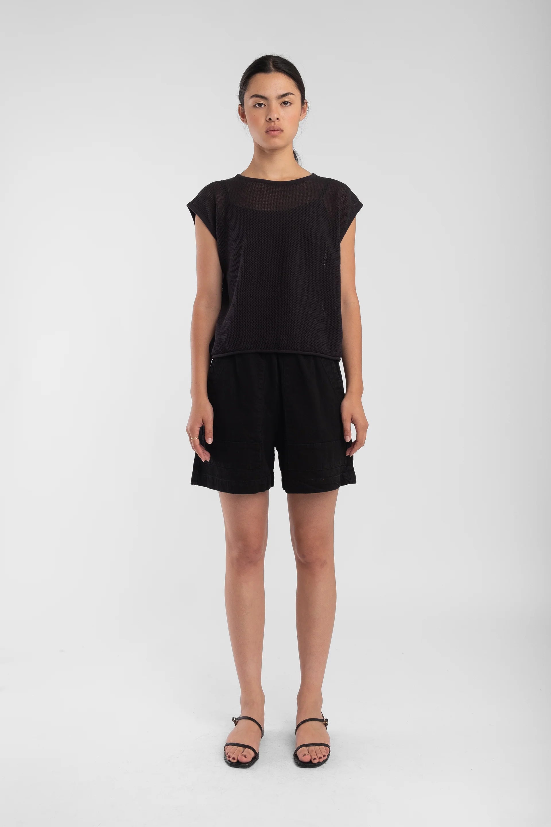 FINE MESH TANK - FADED BLACK