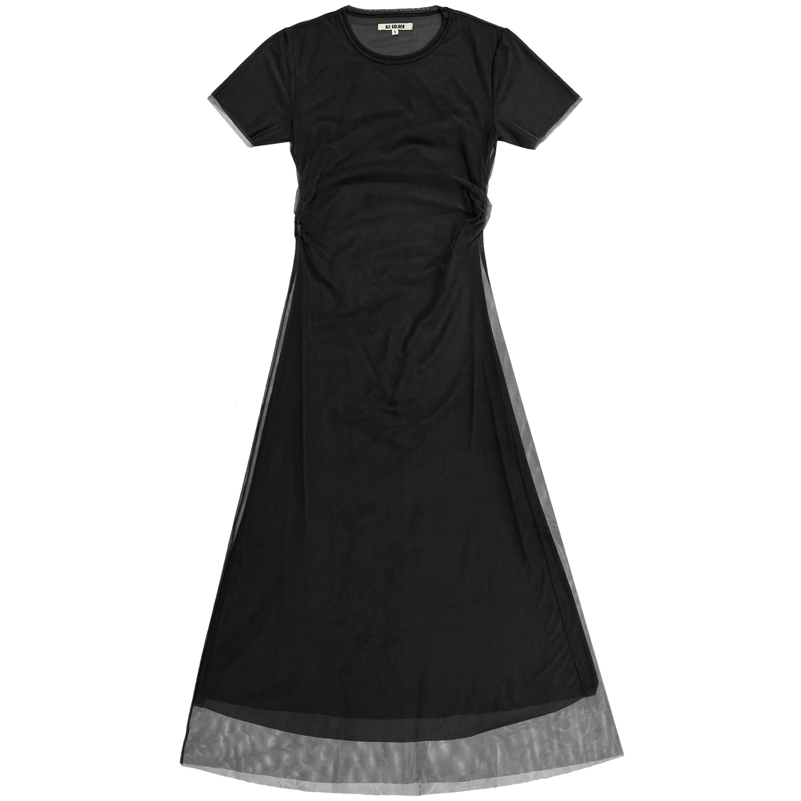 FITTED MESH T-SHIRT DRESS - BLACK