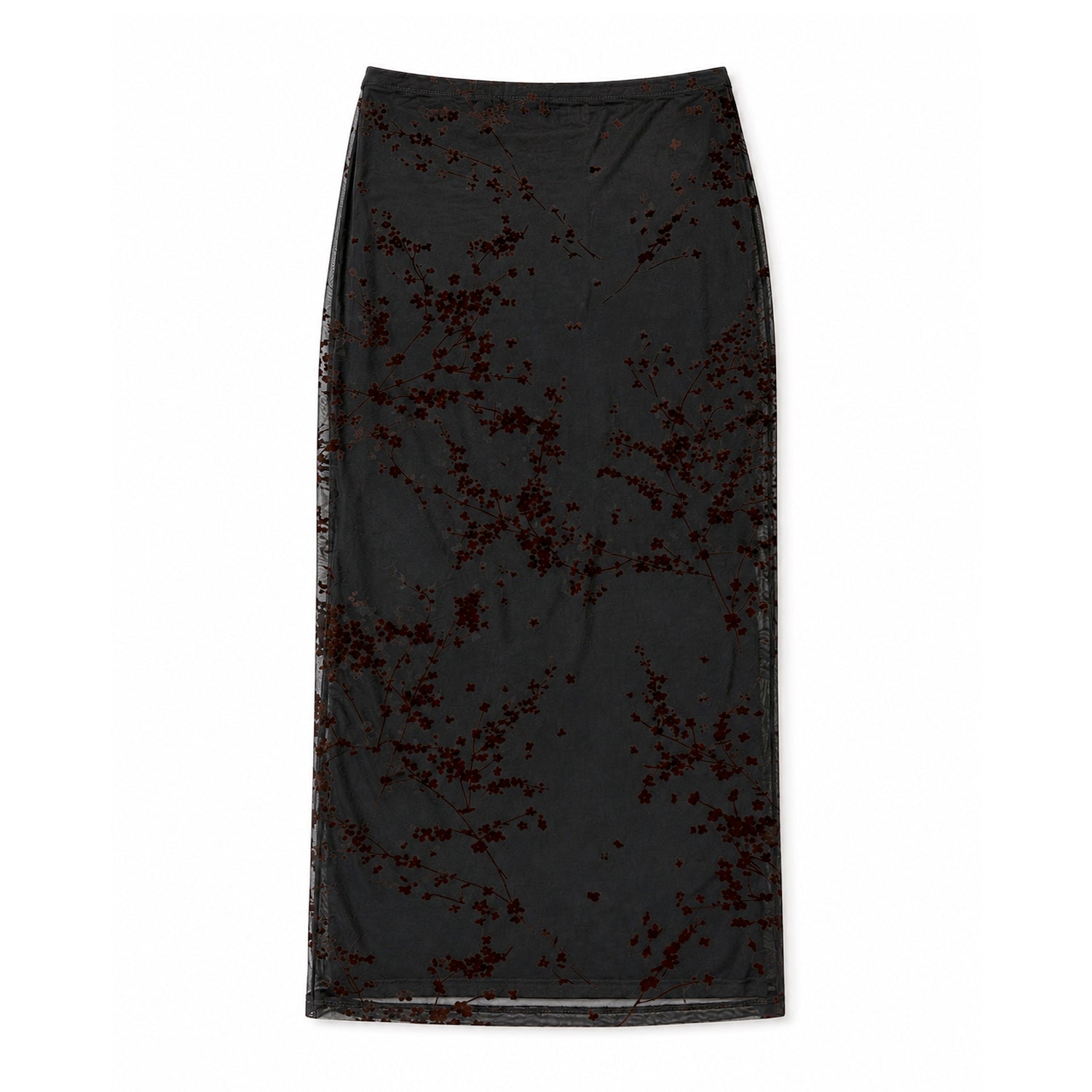 FLORAL MESH PENCIL SKIRT - BLACK/BROWN FLOWER