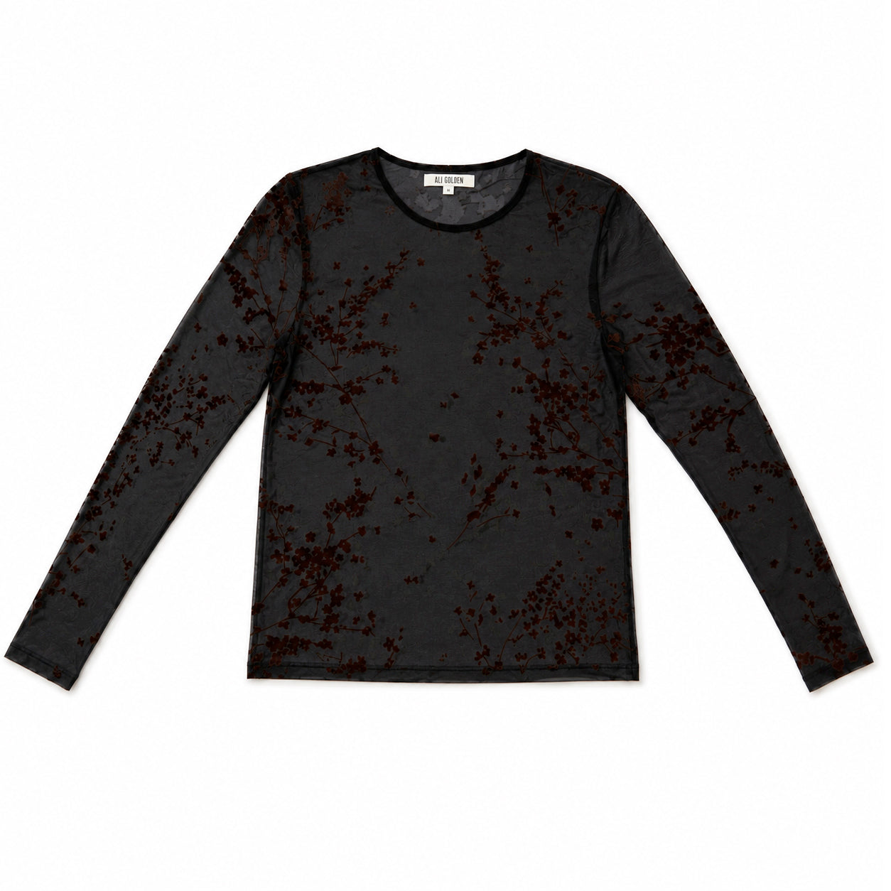 FLORAL MESH LS TOP - BLACK/BROWN FLOWER