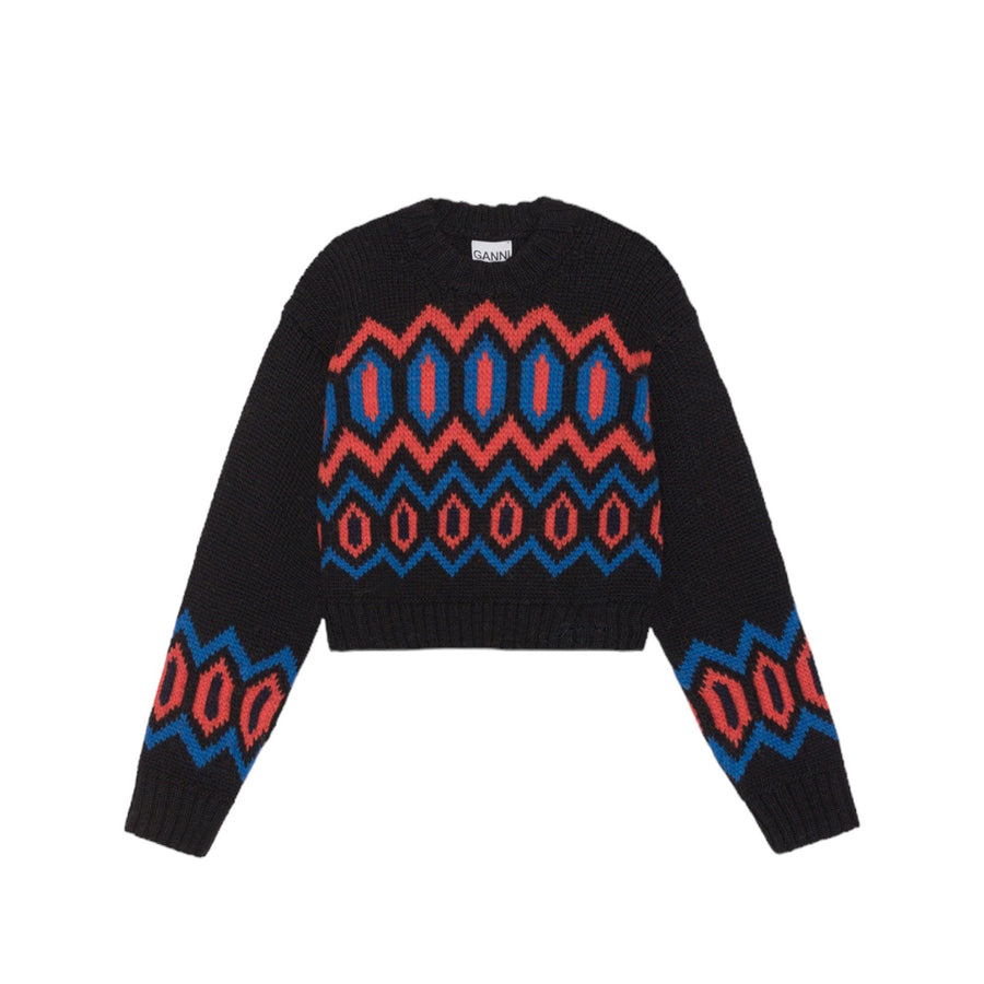 CHUNKY GRAPHIC CROPPED SWEATER - BLACK