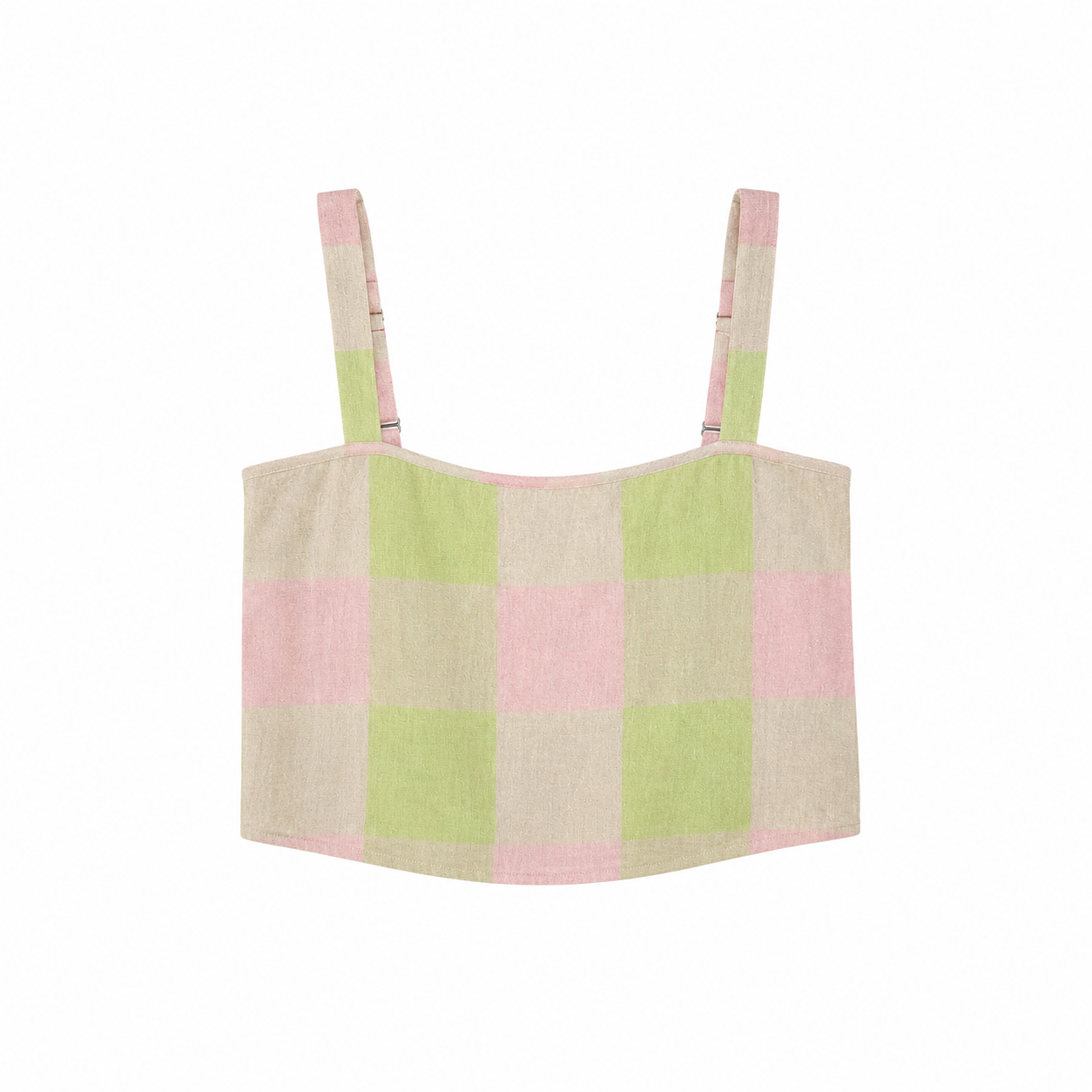 BUTTON BACK TANK - LIGHT GREEN & LIGHT PINK PLAID