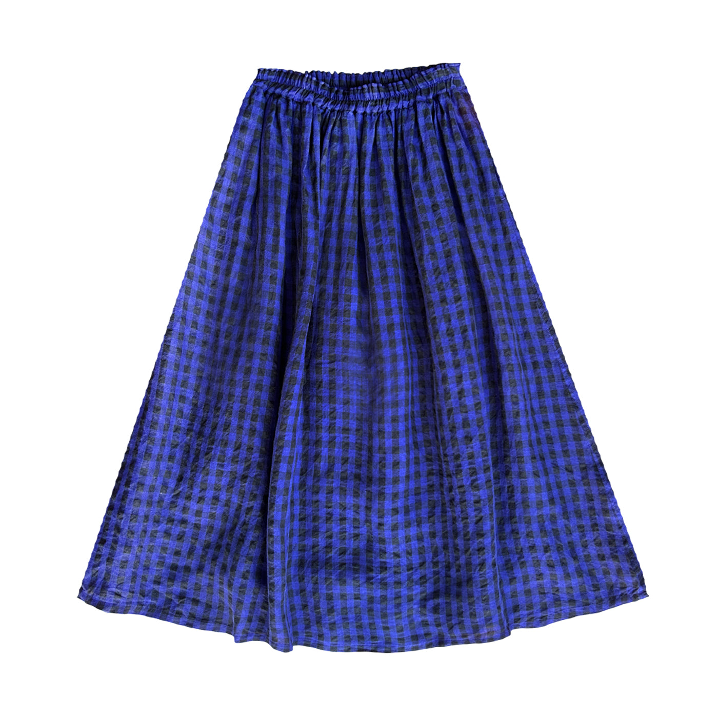 LINEN GINGHAM CHECK SKIRT - NAVY