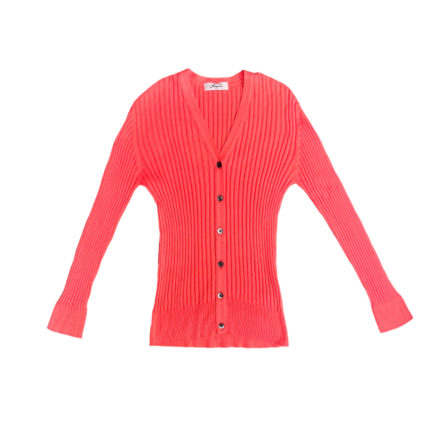 ICHI ANTIQUITES - RIB KNIT WHOLE-GARMENT CARDIGAN - ORANGE