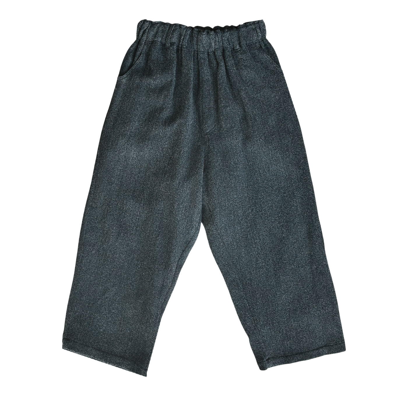 WOOL HERRINGBONE PANTS - BLACK