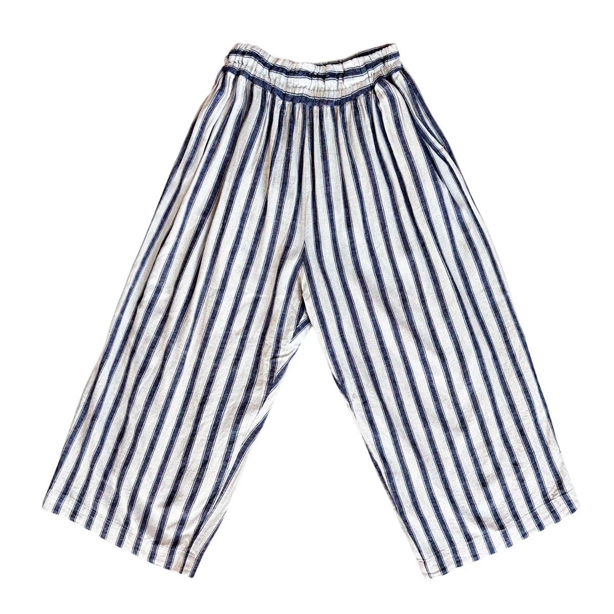 LINEN COTTON STRIPE PANTS - NATURAL/INDIGO