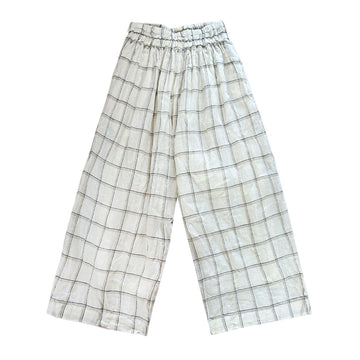 LINEN CHECK PANT - ECRU