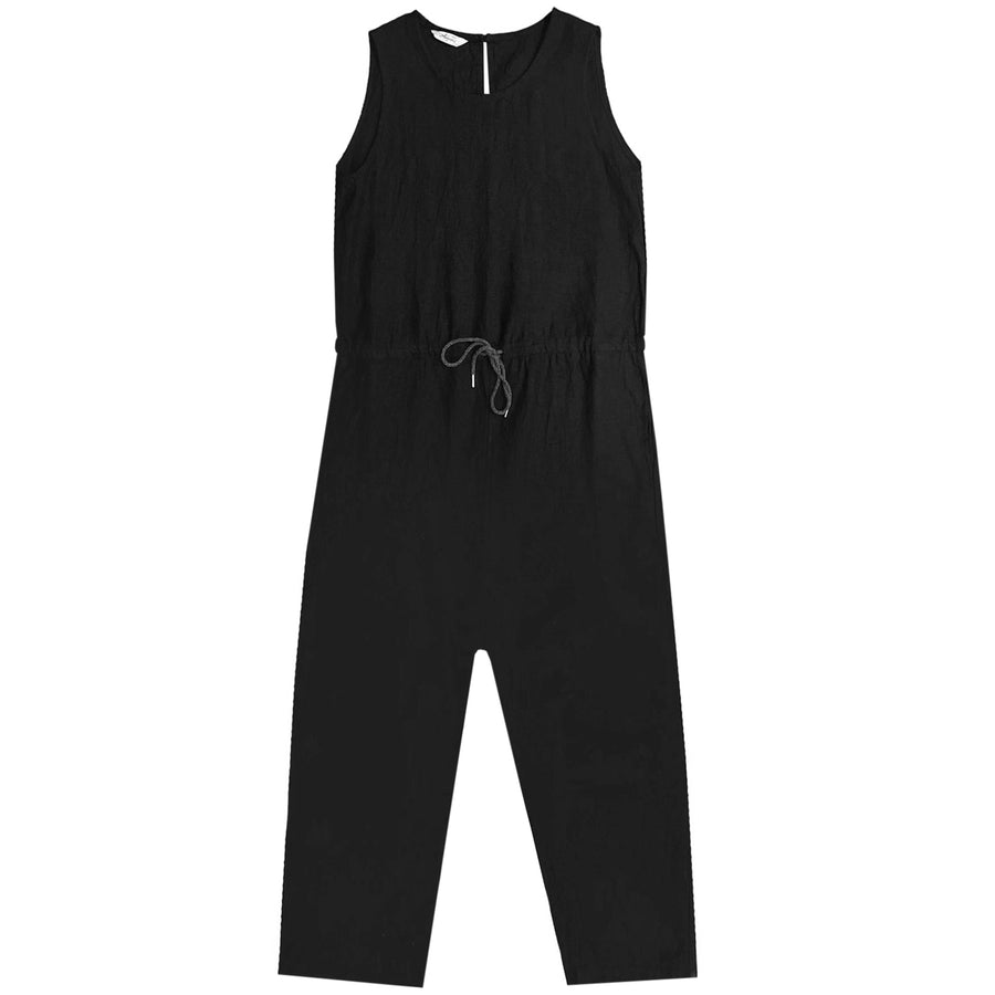 LINEN CANVAS SLEEVELESS JUMPSUIT - BLACK