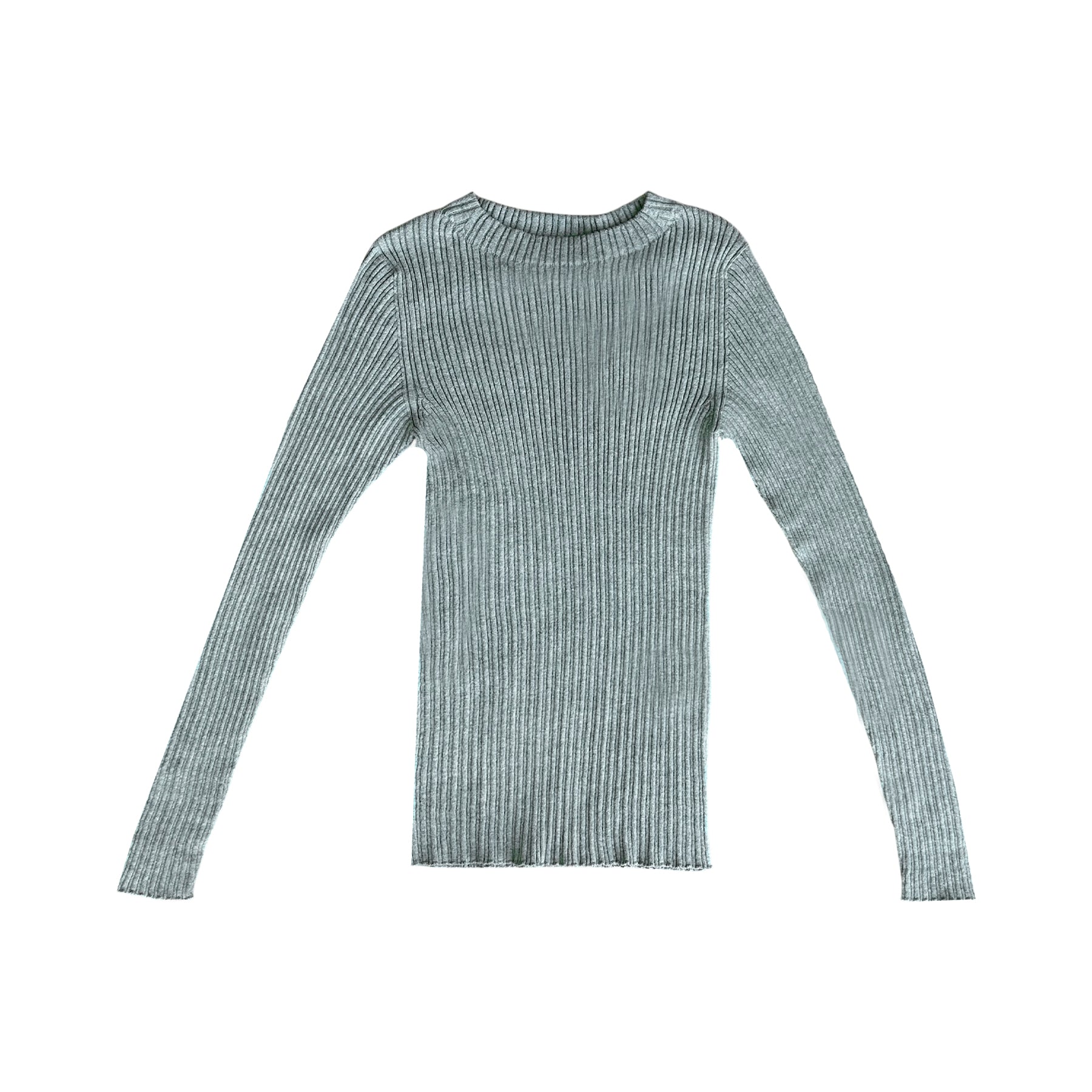 RIB KNIT WHOLE-GARMENT PULLOVER - GRAY