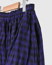 LINEN GINGHAM CHECK SKIRT - BRIGHT NAVY