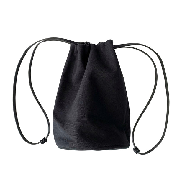 WOVEN DRAWSTRING BUCKET BAG - ALL BLACK Mini Bucket Tote 