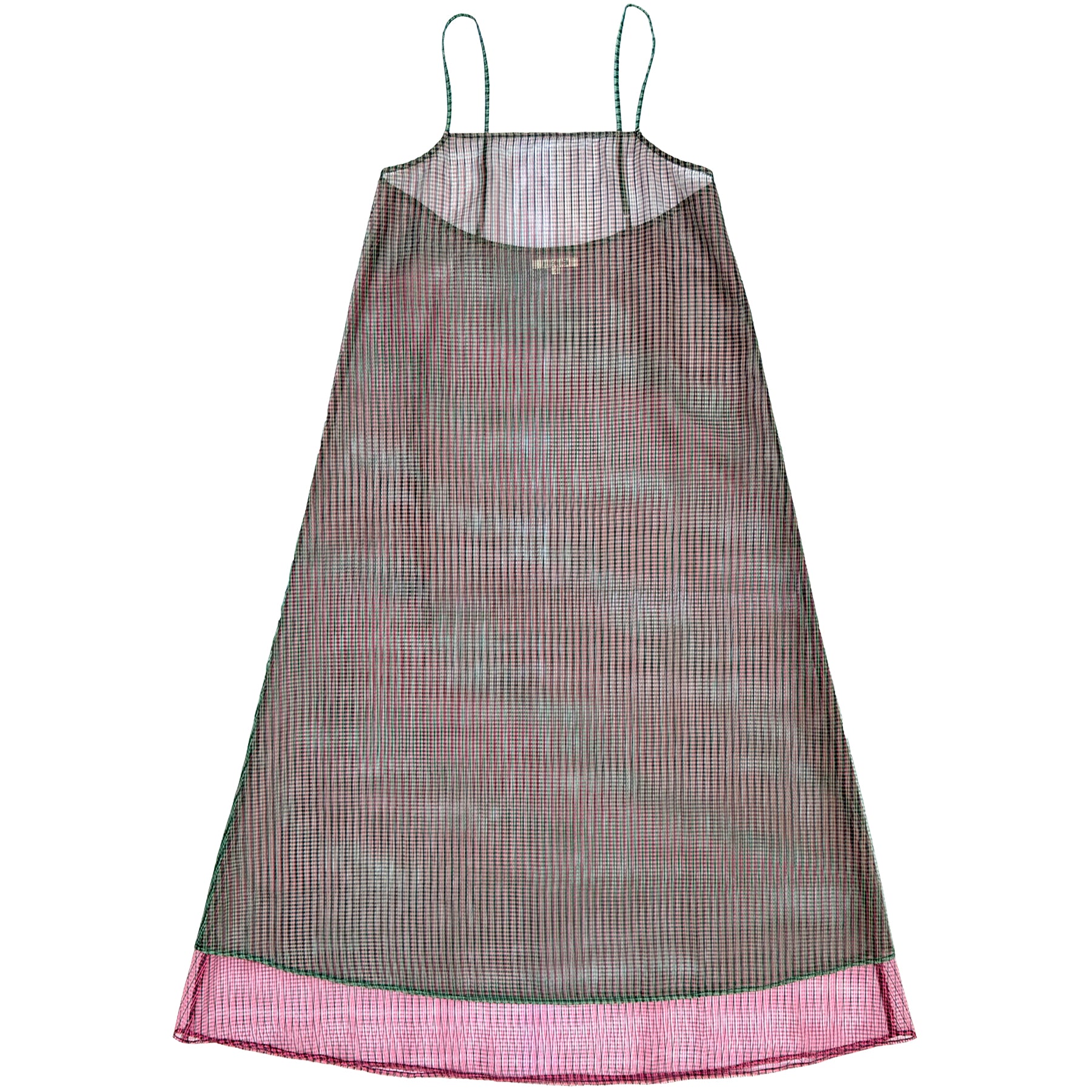 LAYERED SQUARE NECK FULL DRESS - GREEN/PINK CHECK