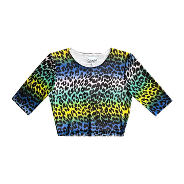 PRINTED MESH CROPPED T-SHIRT - MULTI LEOPARD