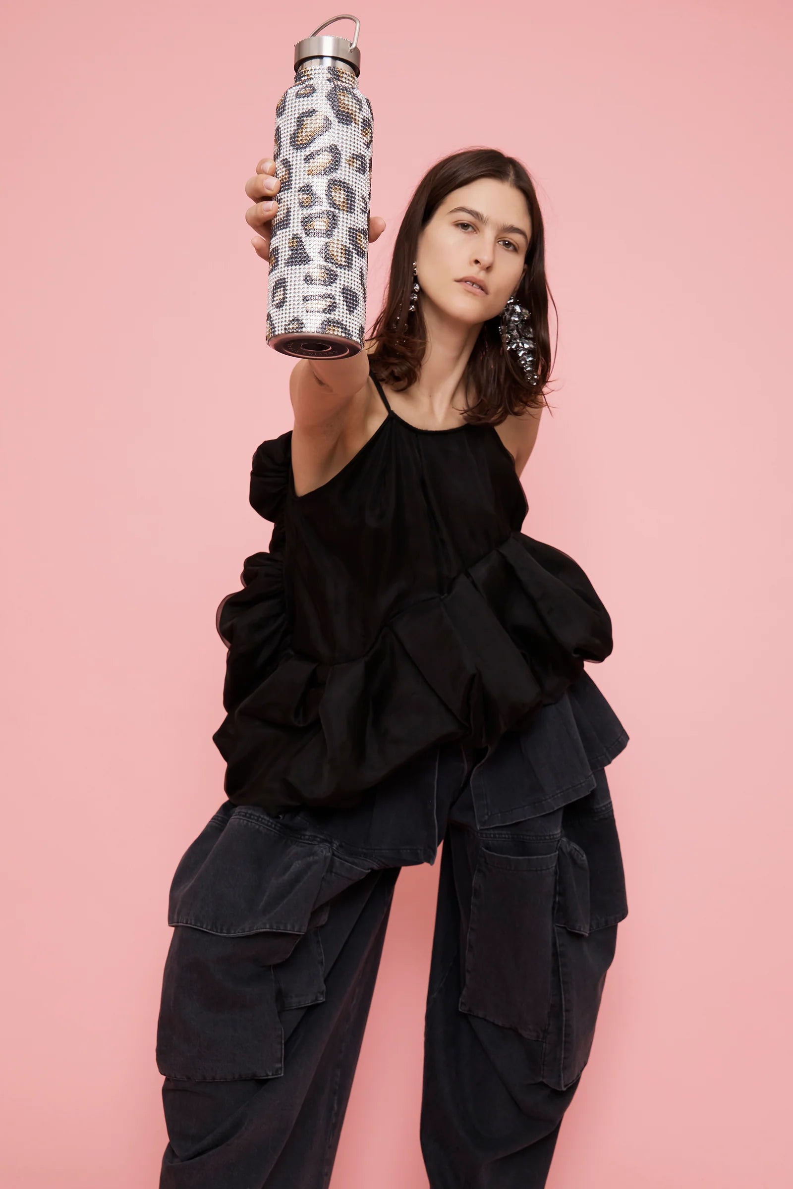 RHINESTONE WATER BOTTLE - CHEETAH