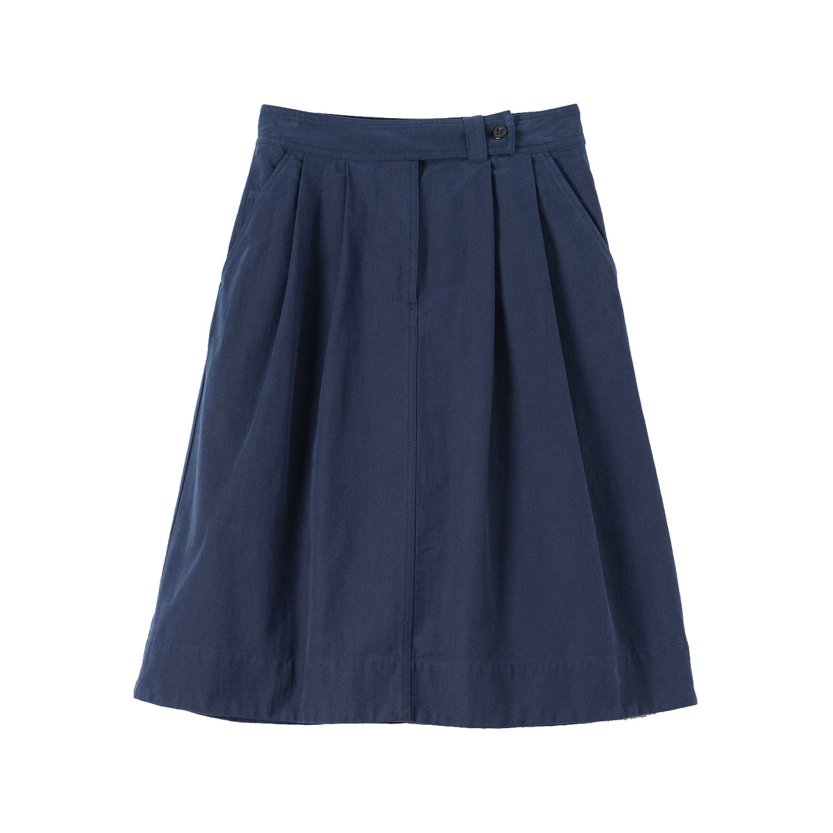 DOUBLE PLEAT SKIRT YARN DYE COTTON DRILL - INDIGO BLUE