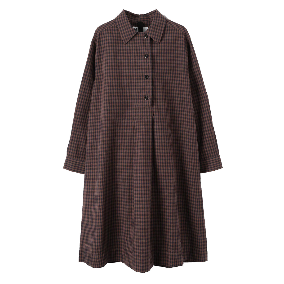OFFSET PLACKET DRESS - GINGHAM CHESTNUT / INK