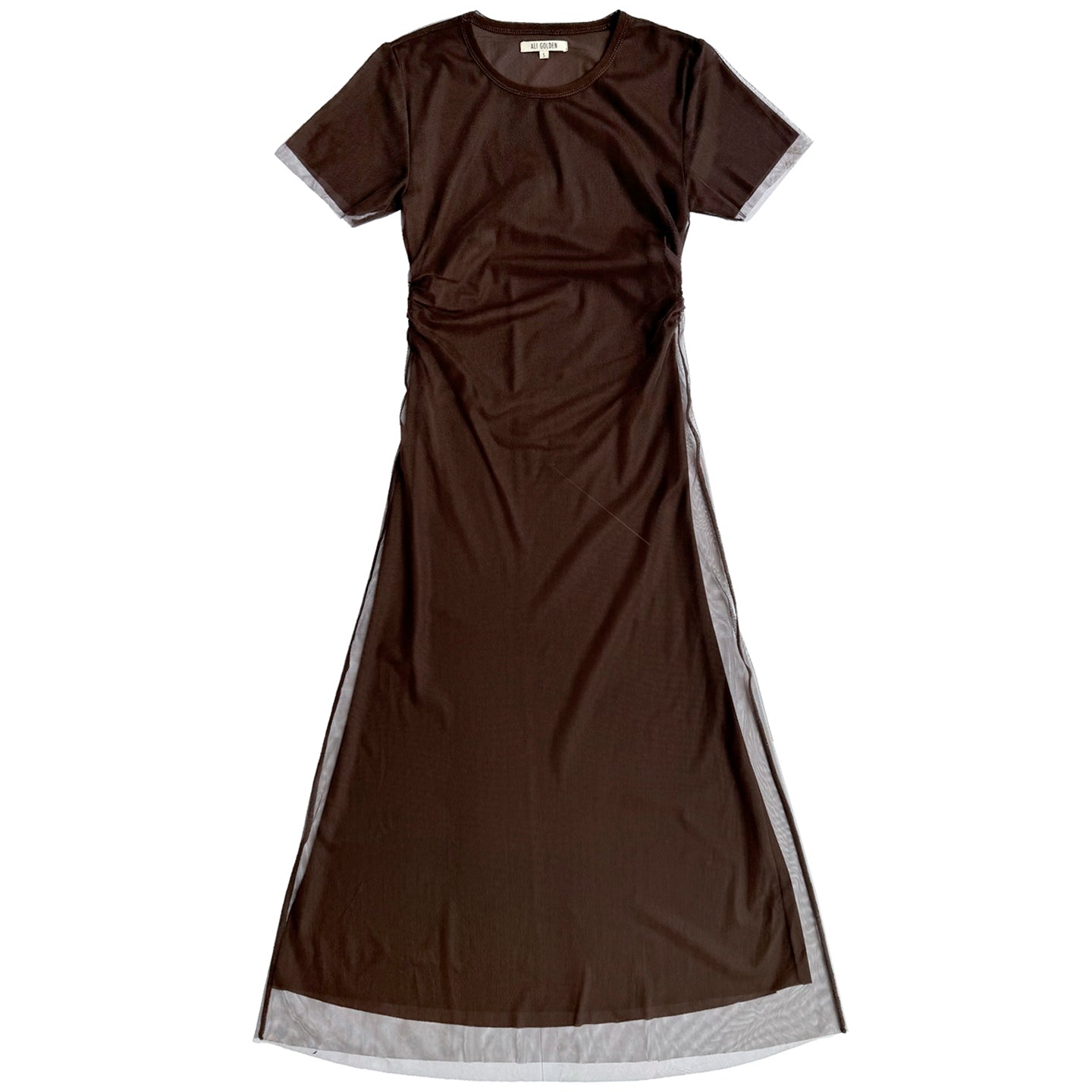 FITTED MESH T-SHIRT DRESS - CHOCOLATE