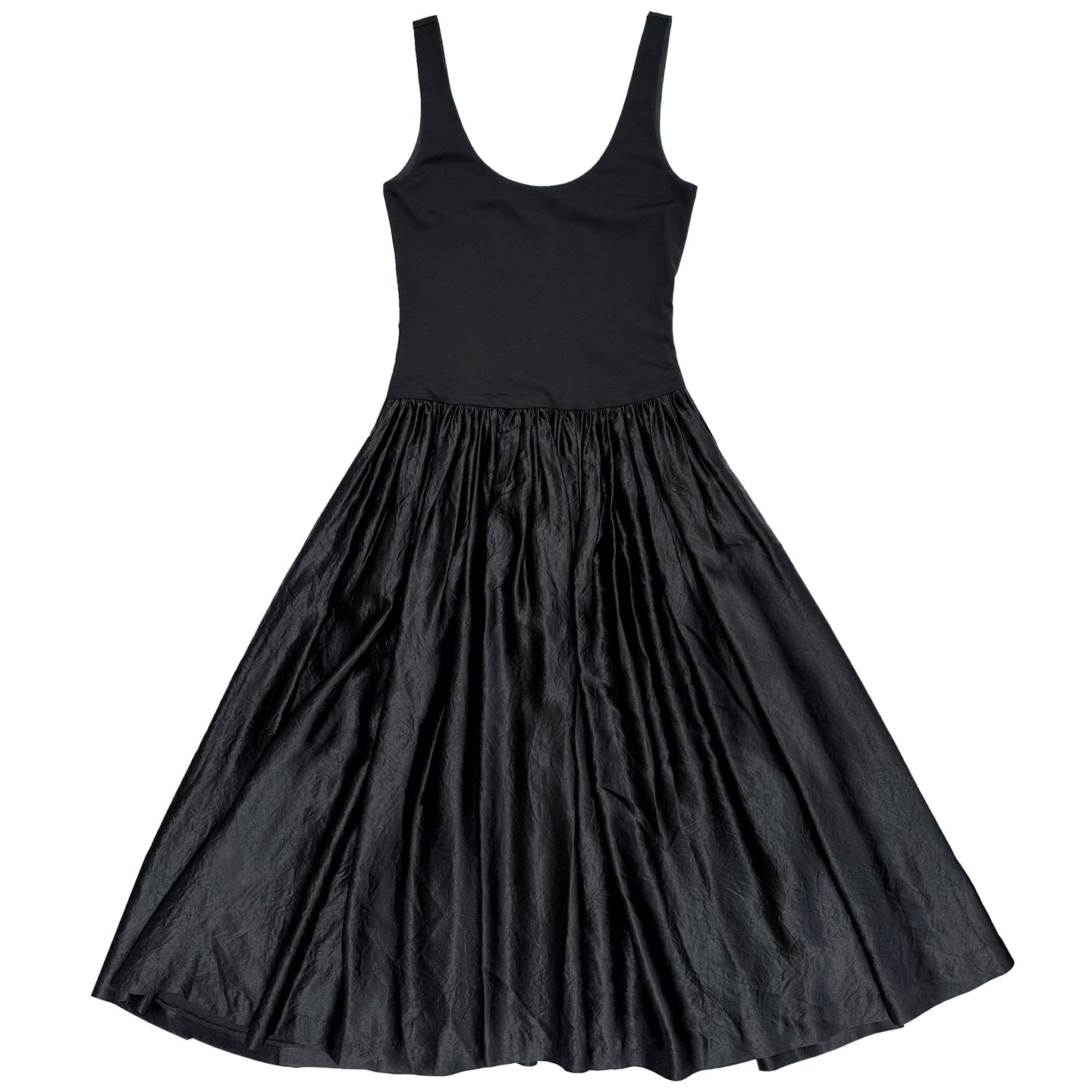 MIXED FABRIC DRESS - BLACK