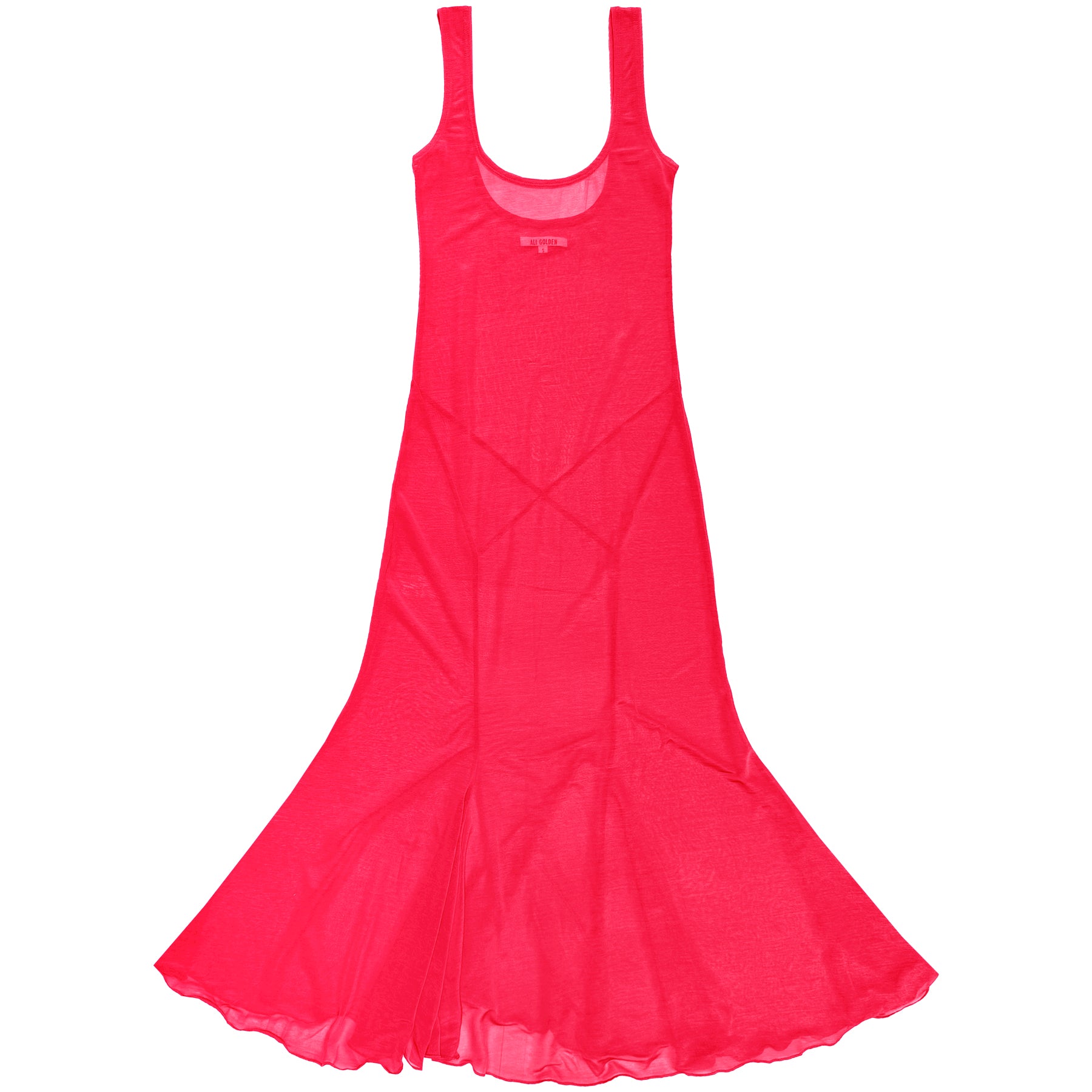 TANK DRESS W/ ASYMMETRICAL HEM - NEON RED