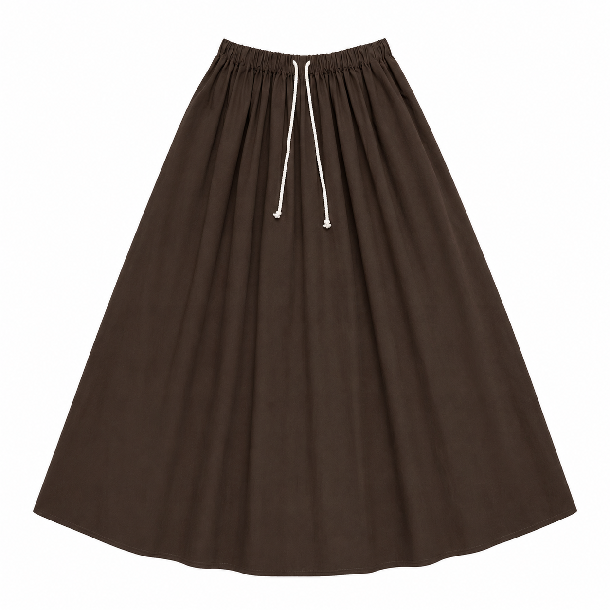 DRAWSTRING FULL SKIRT - DARK BROWN
