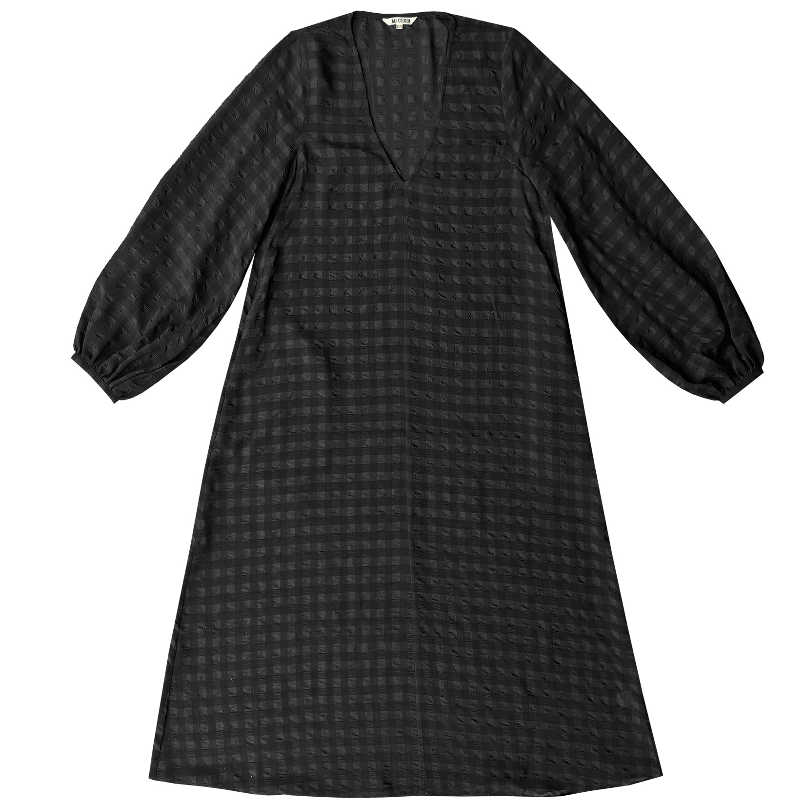 LONG SLEEVE V-NECK DRESS - BLACK CHECK