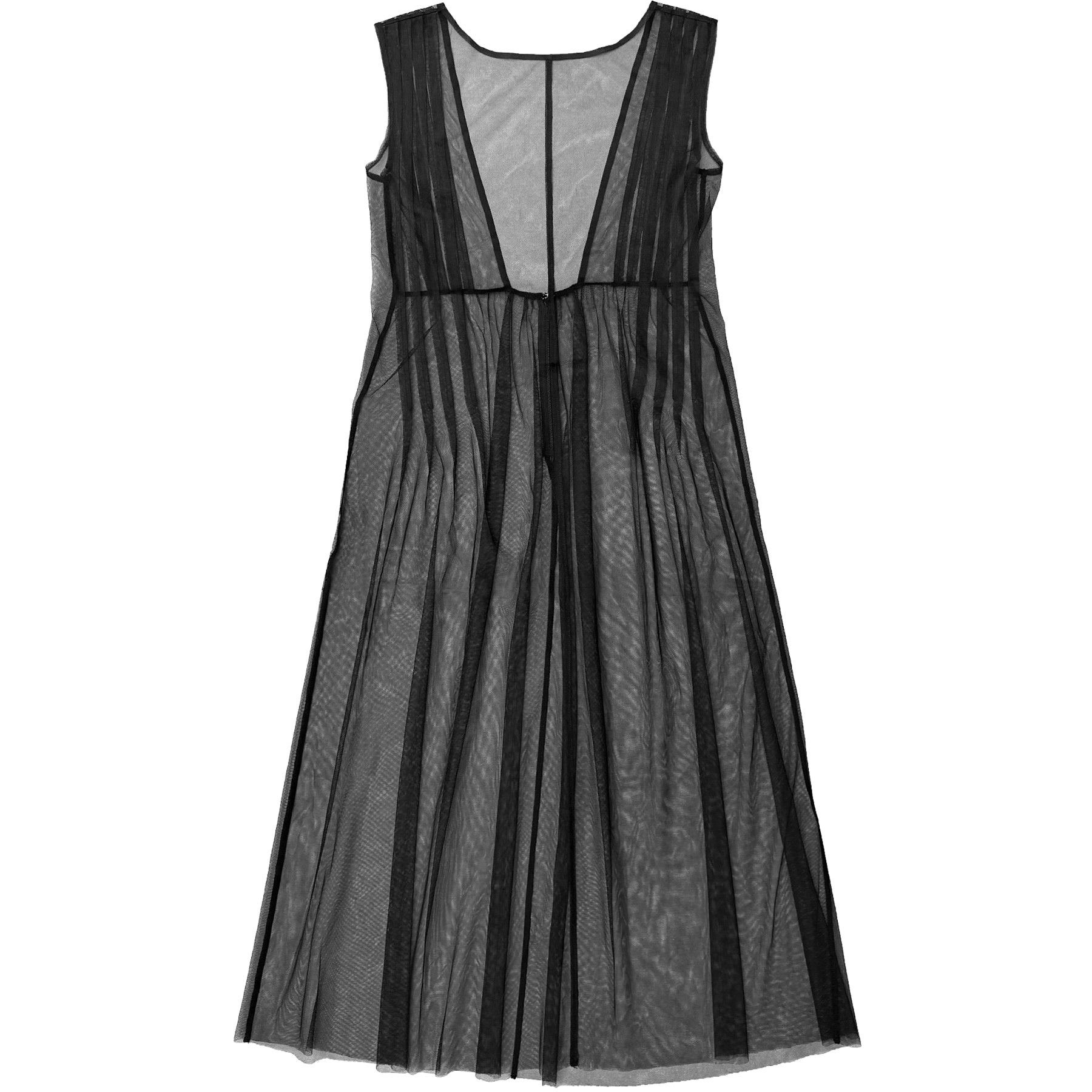 PLEATED MESH HIGH NECK DRESS - BLACK