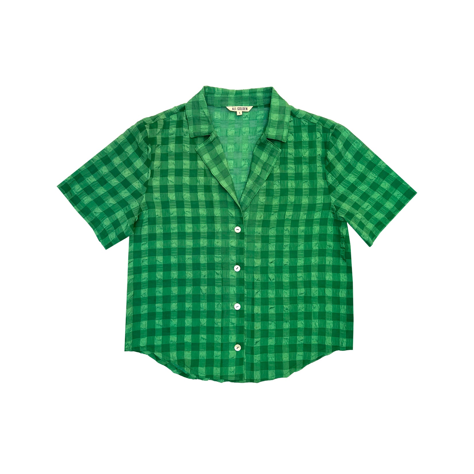 NOTCH COLLAR TOP - KELLY GREEN CHECK