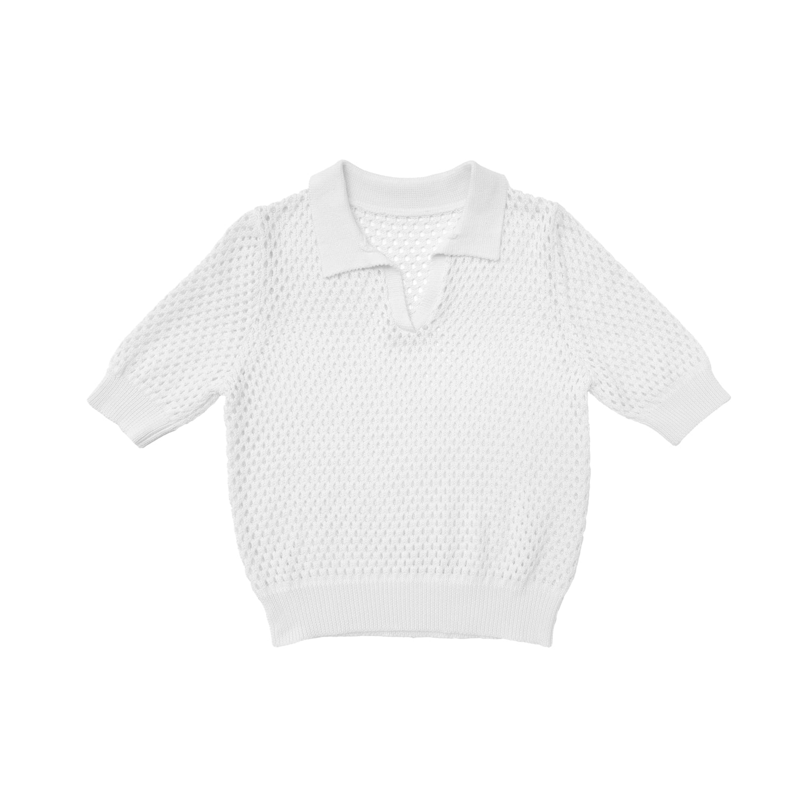 OPEN KNIT COLLARED TOP - BONE