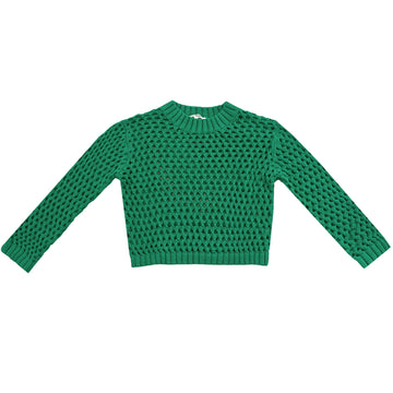 OPEN KNIT PULLOVER SWEATER - EMERALD GREEN