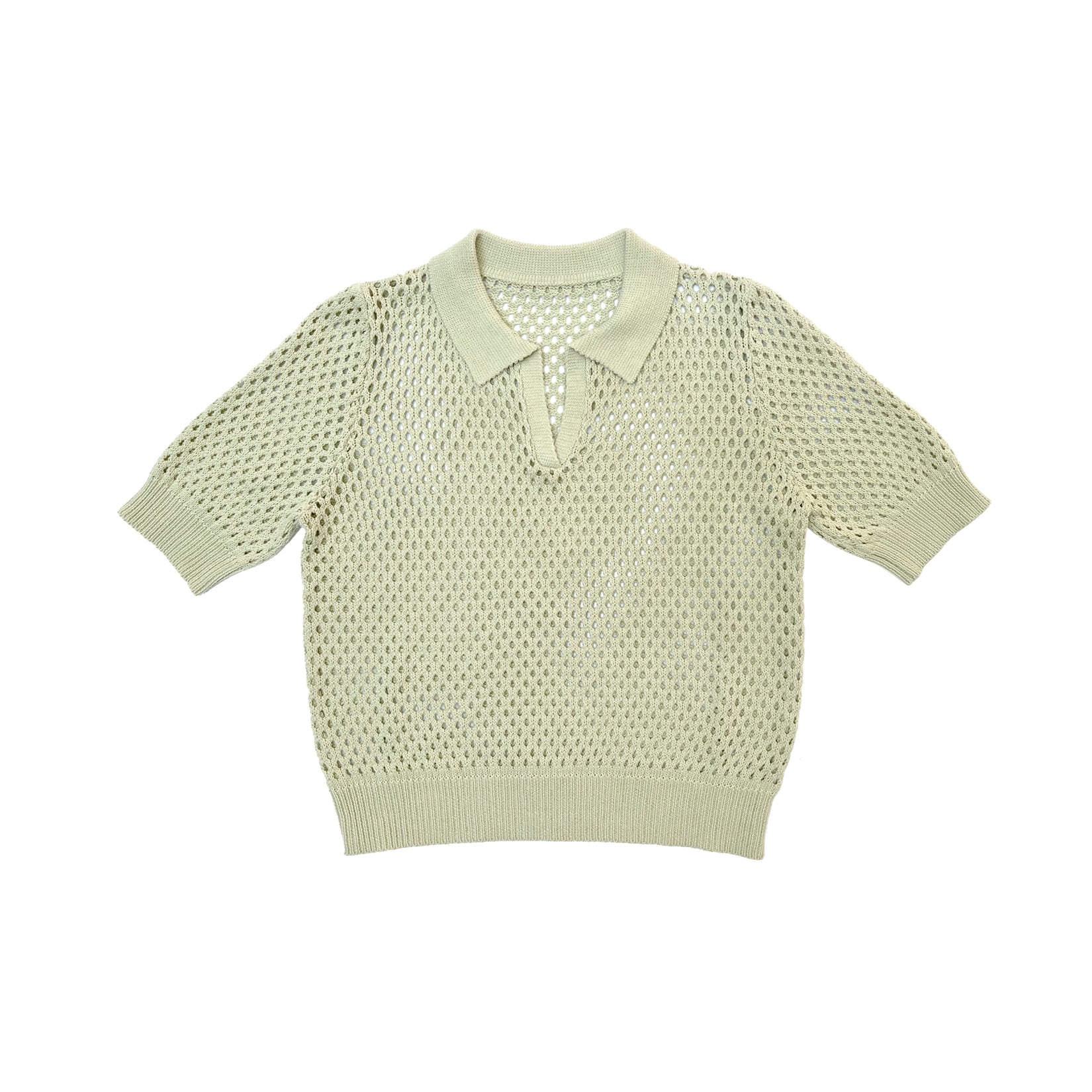 OPEN KNIT COLLARED TOP - MOCHI