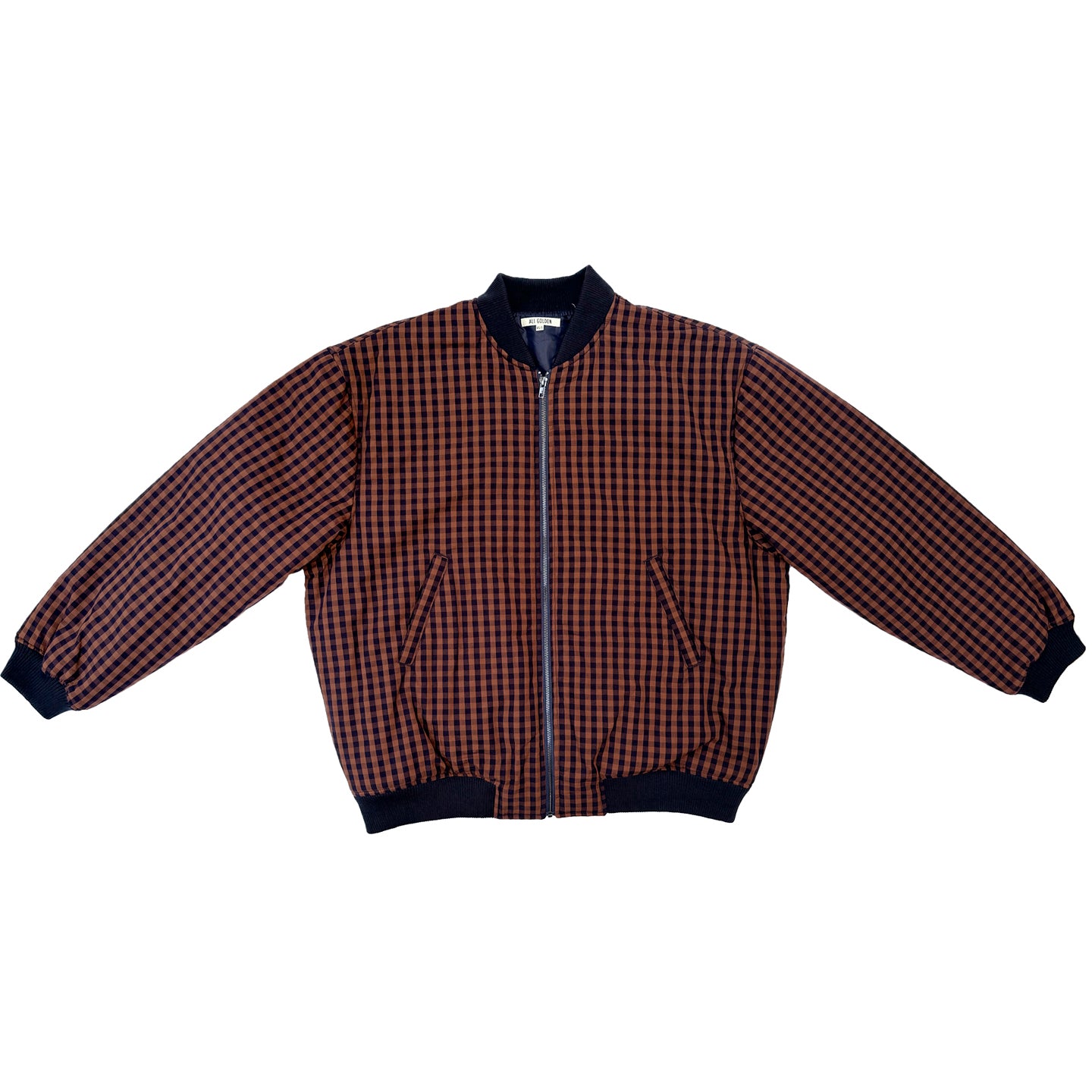 OVERSIZED BOMBER JACKET - RUST/NAVY GINGHAM