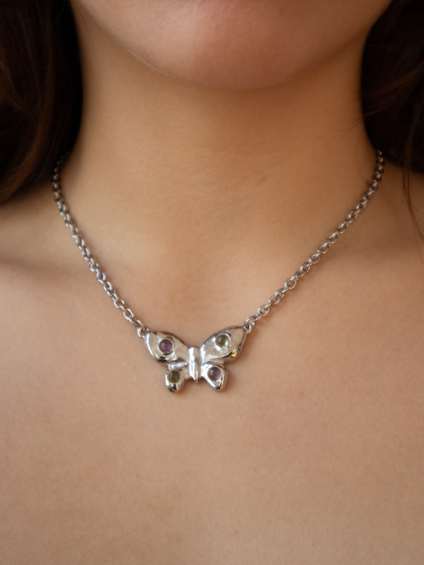 BUTTERFLY TROPICANA NECKLACE - WHITE BRONZE W/ ROSA LIMONCELLO