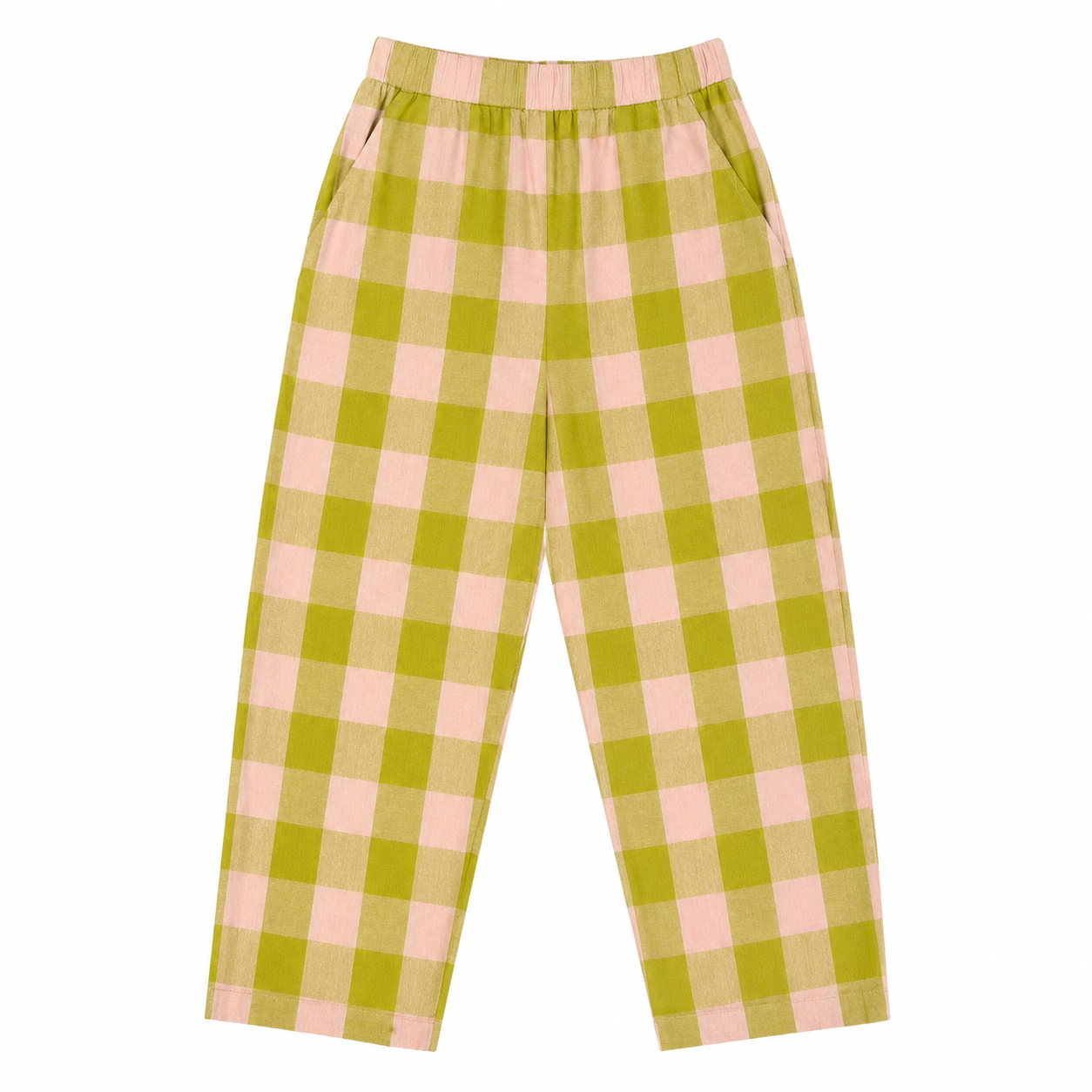 ELASTIC PANT - LIME GREEN/LIGHT PINK WINDOWPANE