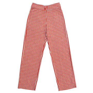 SILK FLY FRONT PANT W/ POCKETS - POPPY/ICE GINGHAM