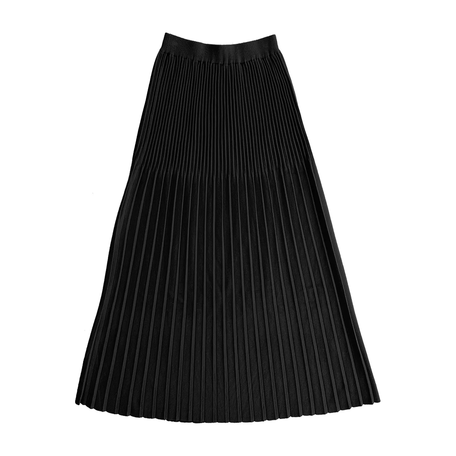 COTTON/WOOL PLEATED MIDI SKIRT - BLACK