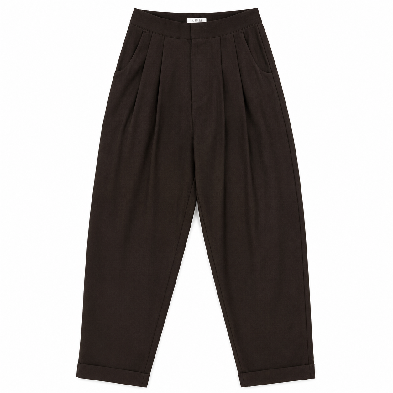 100% WOOL PLEATED PANT - DARK BROWN